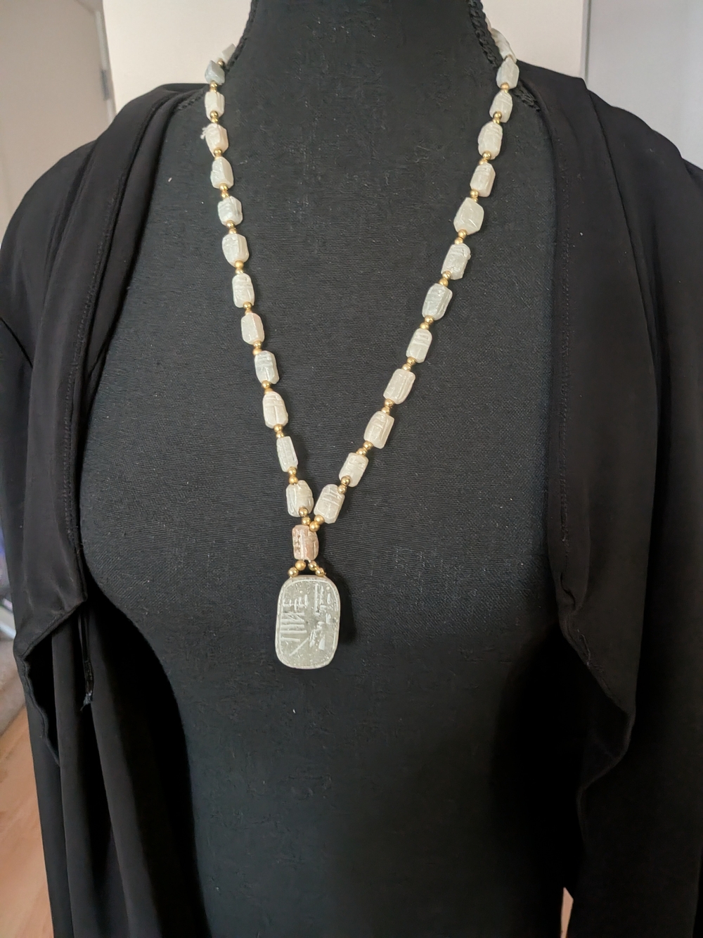 Vintage Egyptian Revival Hand-Carved Scarab Necklace